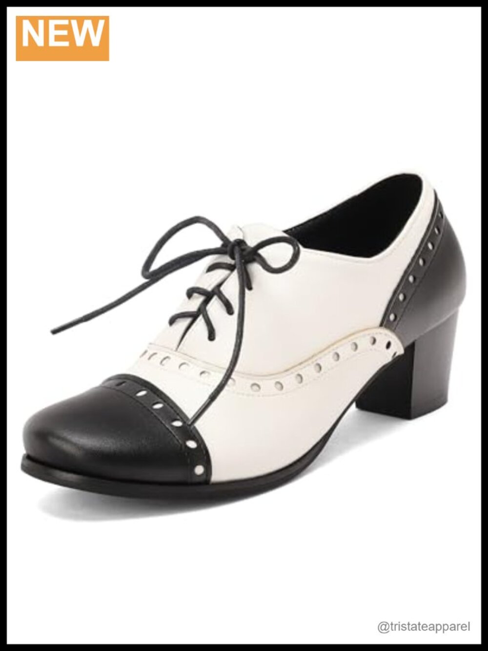 SHEMEE Women's Wingtip Oxfords Faux Leather Chunky Mid Heel Lace Up Brogues